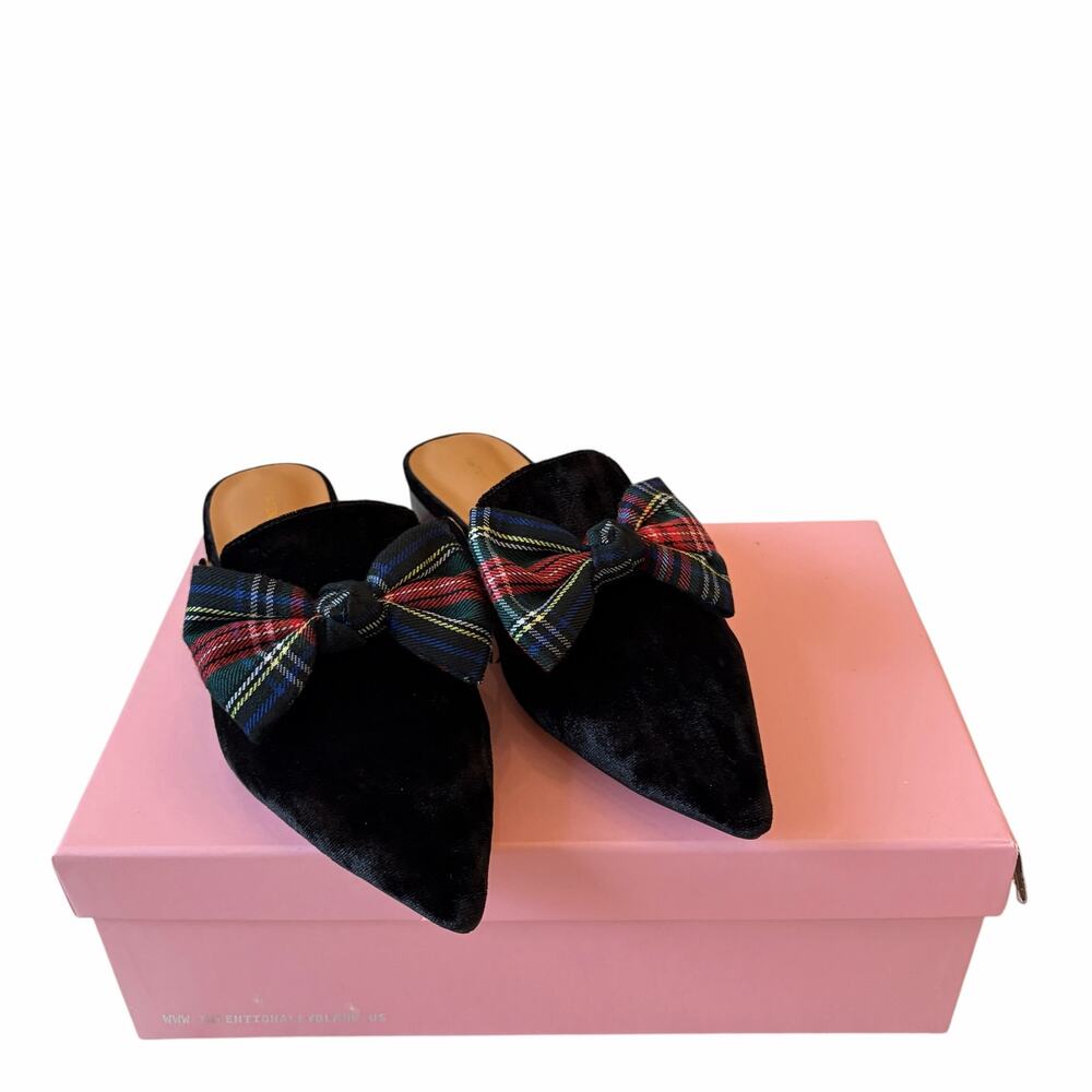 INTENTIONALLY BLANK Tartan Black Velvet Picadeli Plaid Bow Mules Size 6 New - Picture 16 of 16